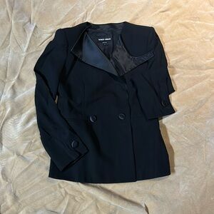 fitted jacket with satin buttons and trim